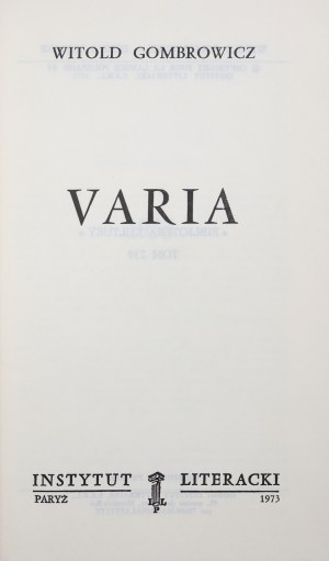 Gombrowicz Witold, Collected Works. T. X Varia [1973].