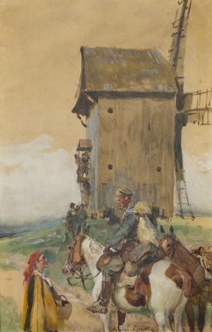 Wojciech Kossak (1856 Paryż - 1942 Kraków), Spotkanie przy wiatraku, 1918