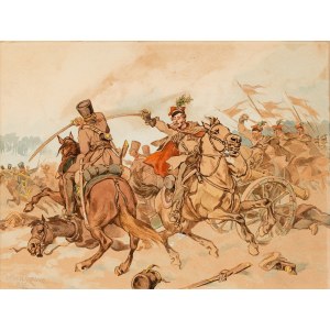 Juliusz Kossak (1824 Nowy Wiśnicz - 1899 Kraków), Franciszek Wodzicki na czele Pułku Krakusów, 1890
