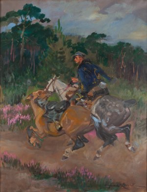 Wojciech Kossak (1856 Paris - 1942 Krakow), Lancer on horseback with a looser, 1941