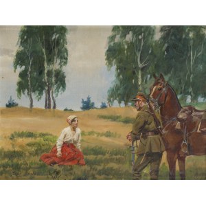 Jerzy Kossak (1886 Kraków - 1955 Kraków), Spotkanie z ułanem