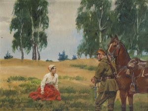 Jerzy Kossak (1886 Kraków - 1955 Kraków), Spotkanie z ułanem
