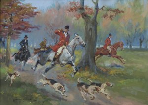 Jerzy Kossak (1886 Kraków - 1955 Kraków), Hunting par force, 1947