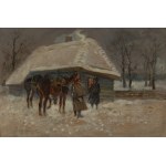 Jerzy Kossak (1886 Kraków - 1955 Kraków), Ułani pod chatą