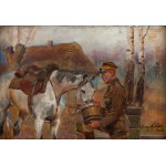 Jerzy Kossak (1886 Kraków - 1955 Kraków), Lancer drinking a horse, 1938