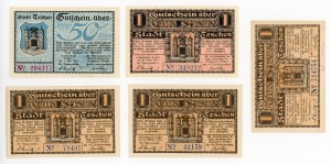 Cieszyn; City; 1 x 50 haler and 4 x 1 crown 1919. total 5 pcs. - Each different(331)