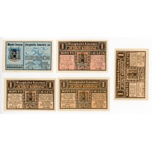 Cieszyn; Miasto; 1 x 50 halerzy i 4 x 1 korona 1919. Razem 5 szt. - Każdy inny(331)