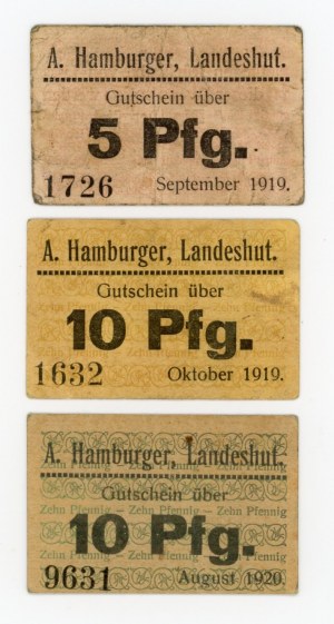 Kamienna Góra/Landeshut, A. Hamburger, 5 fenigów i 2 x 10 fenigów, 1919/1920 (339)