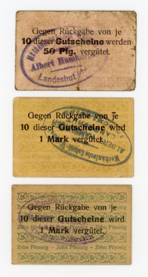 Kamienna Góra/Landeshut, A. Hamburger, 5 fenigów i 2 x 10 fenigów, 1919/1920 (339)