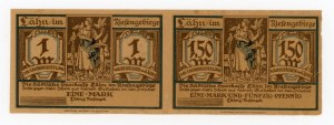 Wleń/Lähn, Staedtischesparkasse, 1 and 1.5 marks n.d. - uncut vouchers - rare (343)
