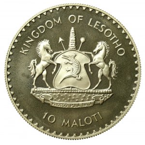 Lesotho, Moshoeshoe II, 10 Maloti 1982 r. Piłka nożna. Proof (593)