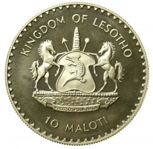 Lesotho, Moshoeshoe II, 10 Maloti 1982 Football. Proof (593)