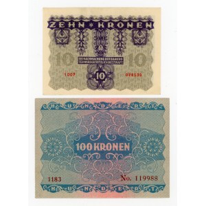Austria, zestaw 10 i 100 koron 1922. Razem 2 szt. (351)