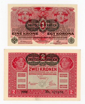 Austria, zestaw 1 korona 1922 i 2 korony 1917 (355)
