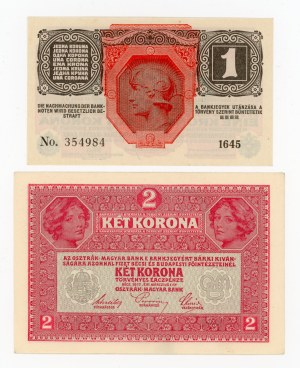 Austria, zestaw 1 korona 1922 i 2 korony 1917 (355)