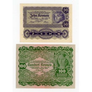 Austria, zestaw 10 i 100 koron 1922. Razem 2 szt. (356)