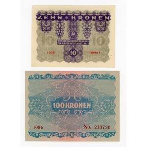 Austria, zestaw 10 i 100 koron 1922. Razem 2 szt. (356)