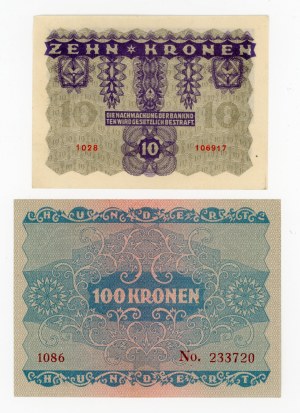 Austria, set of 10 and 100 crowns 1922. total of 2 pieces. (356)