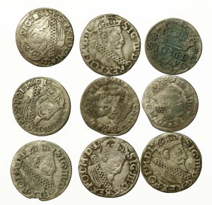 Sigismund III Vasa, a set of trojaks and pennies. Total of 9 pieces (733)