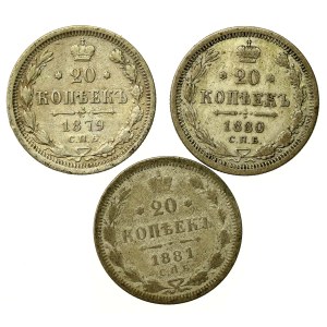 Rosja, Aleksander II, zestaw 20 kopiejek 1879-1881. Razem 3 szt. (756)