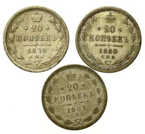 Rosja, Aleksander II, zestaw 20 kopiejek 1879-1881. Razem 3 szt. (756)