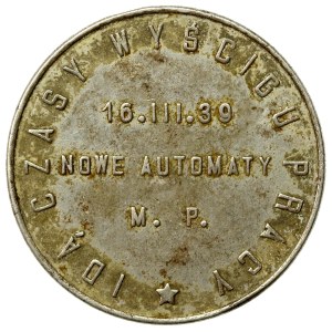 Warsaw, NEW AUTOMATES 16 III 1939 token of the State Mint (762)
