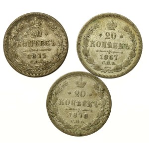 Rosja, Aleksander II, zestaw 20 kopiejek 1867-1878. Razem 3 szt. (763)