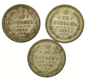 Rosja, Aleksander II, zestaw 20 kopiejek 1867-1878. Razem 3 szt. (763)