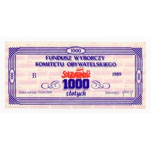 Solidarność, cegiełka 1.000 złotych 1989 na Fundusz Wyborczy Komitetu Obywatelskiego (491)