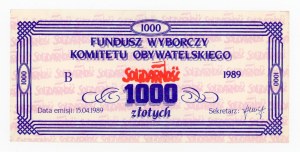 Solidarność, cegiełka 1.000 złotych 1989 na Fundusz Wyborczy Komitetu Obywatelskiego (491)