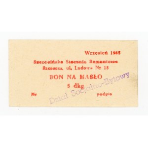Karta zaopatrzeniowa, Szczecin, Stocznia Remontowa, 5 dkg. masła, wrzesień 1985 (1010)