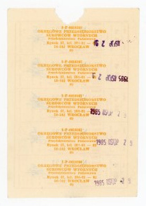 Recycled paper talons, Wroclaw province, 25 zloty 1985/1986 - uncut block of 5 pcs. (1019)