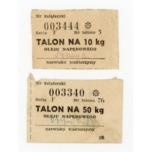 Talony na olej napędowy dla traktorzysty na 10 i 50 kg. Razem 2 szt. (1020)