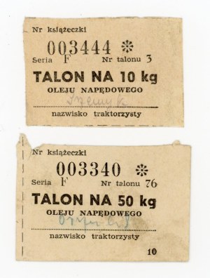 Diesel fuel vouchers for a tractor driver for 10 and 50 kg. Total of 2 pcs. (1020)