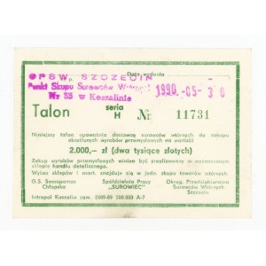 Talon makulaturowy - woj. koszalińskie, 2000 złotych 1989 (1023)