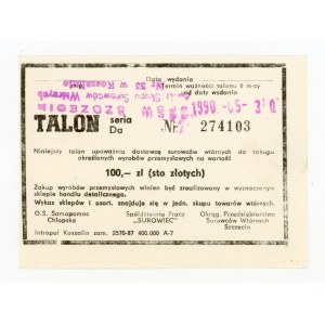 Talon makulaturowy - woj. koszalińskie, 100 złotych 1990 (1024)