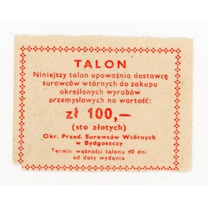 Talon makulaturowy - woj. bydgoskie, 100 złotych (1027)