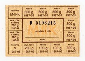 Supply card, May 1987 - M-II-K (1062)