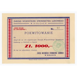 Cegiełka na Zarząd Wojewódzki Stronnictwa Ludowego w Kielcach, 1.000 złotych (1070)