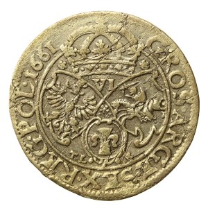 Jan II Kazimierz, Szóstak 1661 TLB, Kraków, tarcze wygięte, kwiatki, R3 (617)