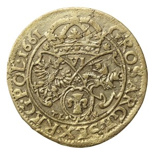 John II Casimir, 1661 TLB sixpence, Cracow, bent shields, flowers, R3 (617)