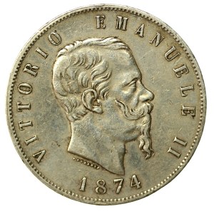 Włochy, Wiktor Emanuel II, 5 lirów 1874, Milan (133)