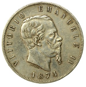 Italy, Victor Emmanuel II, 5 lire 1874, Milan (133)