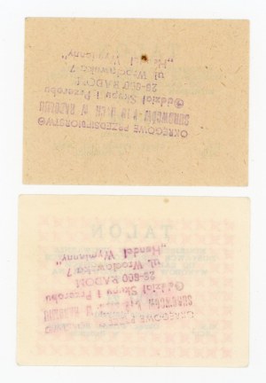 Recycled paper talons, Radom province 200 zloty, red subprint. Two different ones. Set of 2 pcs. (1038)