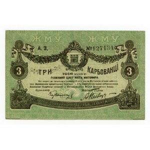 Rosja/Ukraina, Żytomierz, 3 karbowańców 1918 A.З. (1045)