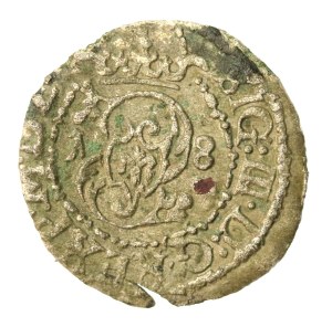 Zygmunt III Waza, Szeląg 1618, Wilno - odwrócony monogram. Bardzo rzadki (912)