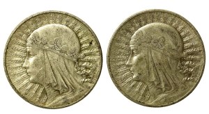 II RP, zestaw 10 złotych 1932-1933, Warszawa, Głowa Kobiety. Razem 2 szt. (146)
