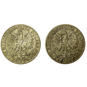 II RP, zestaw 10 złotych 1932-1933, Warszawa, Głowa Kobiety. Razem 2 szt. (146)