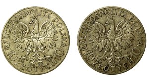II RP, zestaw 10 złotych 1932-1933, Warszawa, Głowa Kobiety. Razem 2 szt. (146)