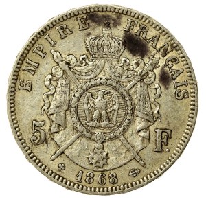 Francja, Napoleon III, 5 franków 1868, Strasburg (159)